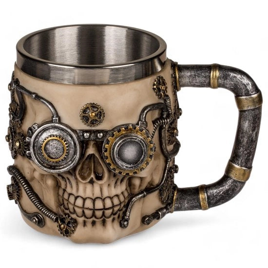 Accessorio Steampunk - Testa di Cane in Acciaio Inossidabile - Diametro 12 cm - Altezza 20 cm - Ingresso 3D - Contenitore 400 ml