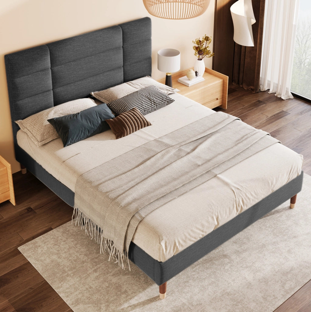 Letto matrimoniale 140x200 cm grigio con materasso H3 e rete a doghe