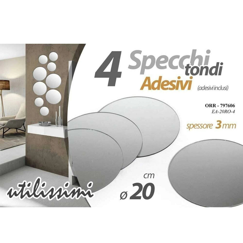 Set 4 Specchi Rotondi Mosaico Adesivi Specchio 20x20cm Decorazione Parete Casa