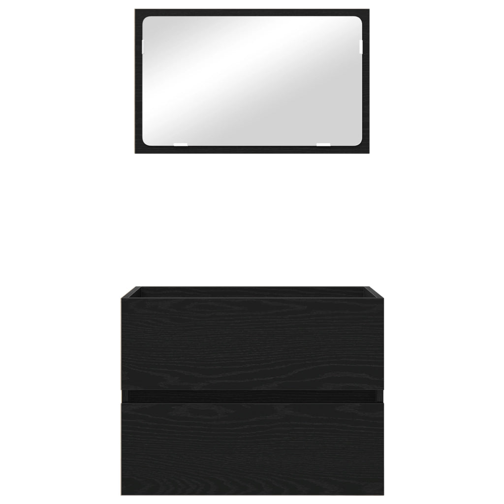 Set Mobili Bagno 2 Pezzi Nero Rovere Legno Ingengerizzato