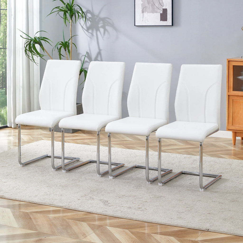 Sedia da pranzo con seduta imbottita e schienale confortevole per cucina e sala da pranzo in PU bianco