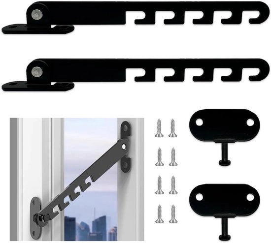 Set di chiusura laterale a due pezzi per finestre a sbarre metalliche - nero - con viti - protezione finestre a sbarre.