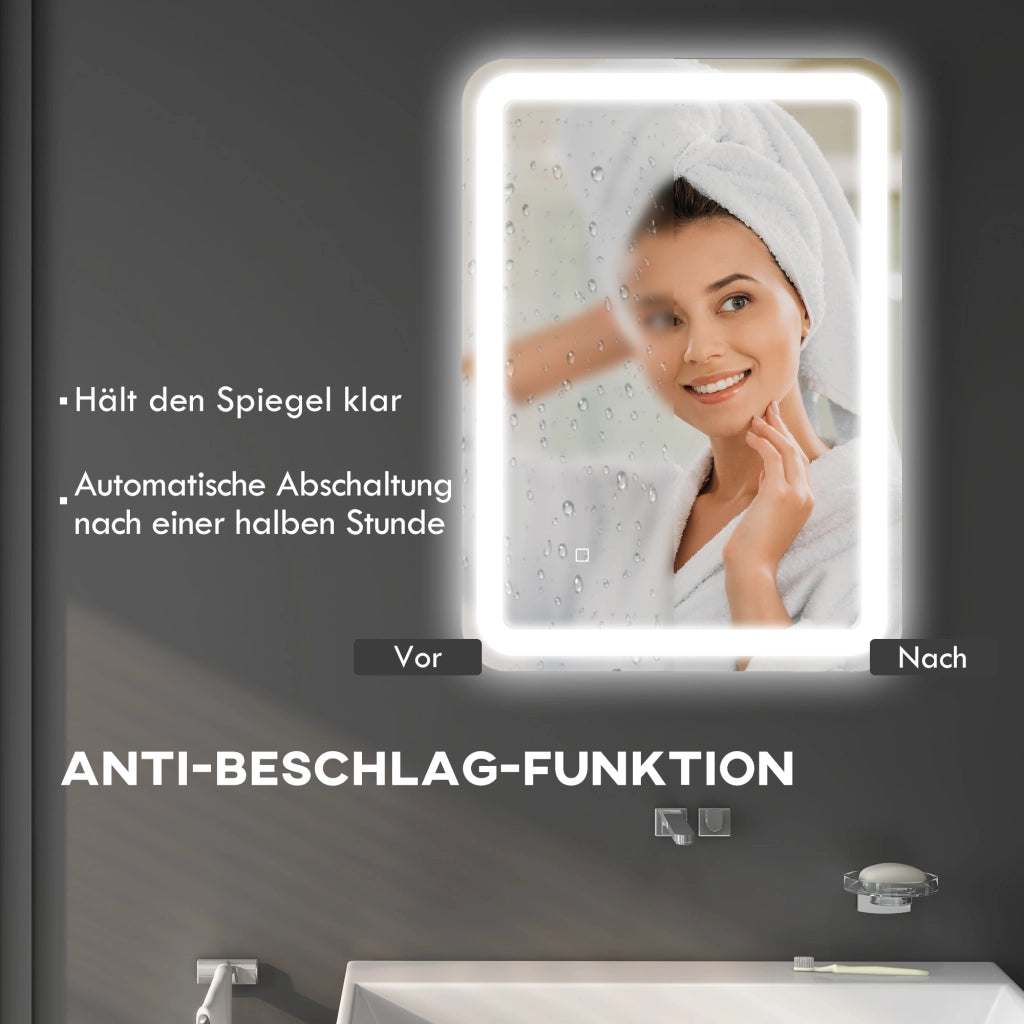 SPECCHIO BAGNO LED 50x70 cm Argento in vetro temperato