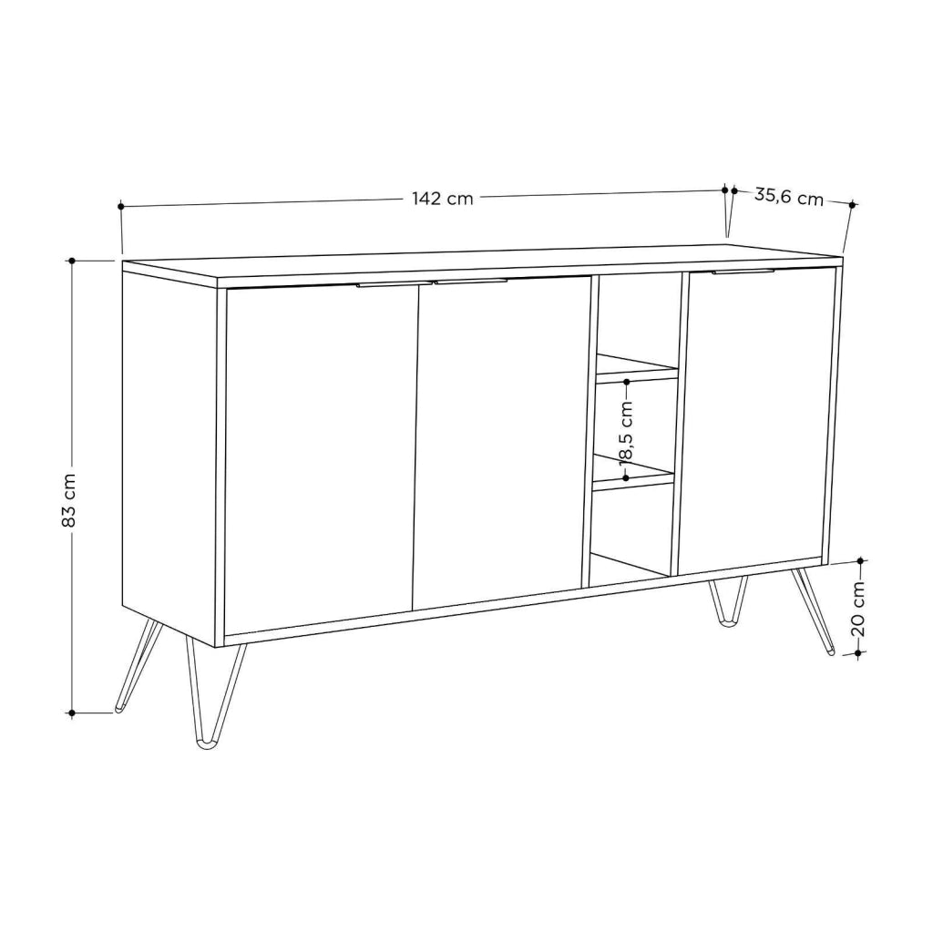 Madia Arlene, Credenza 4 Ripiani, 142x36x83h cm Beige