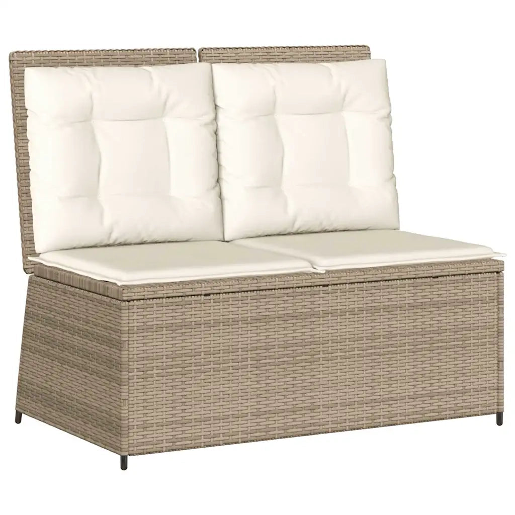 Panca Reclinabile da Giardino con Cuscini-Sgabello-Sedia da esterno Beige in Polyrattan 725376