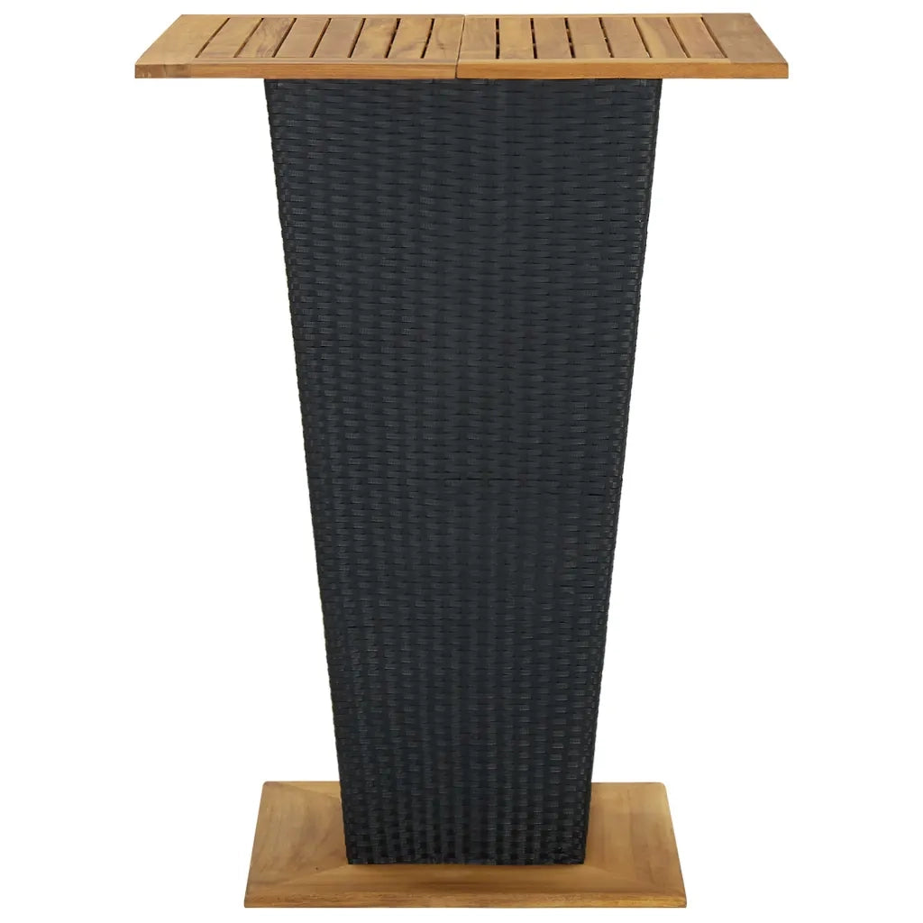 Tavolino da Tè Nero 80x80x110 cm Polyrattan e Massello Acacia 313465