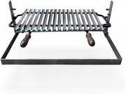 Griglia per Barbecue in Acciaio Inox, Sistema Scolagrassi, Manici in Legno, Base in Ferro Regolabile su 3 Altezze 70x45cm, Superficie di Cottura 54cm