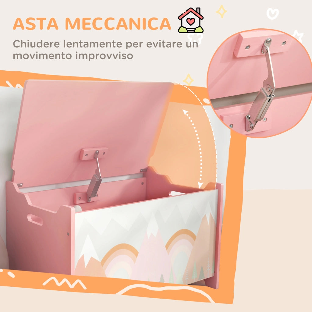 EasyComfort Baule Portagiochi per Bambini con Coperchio e Cerniera di Sicurezza in MDF, 60x37x39cm, Rosa