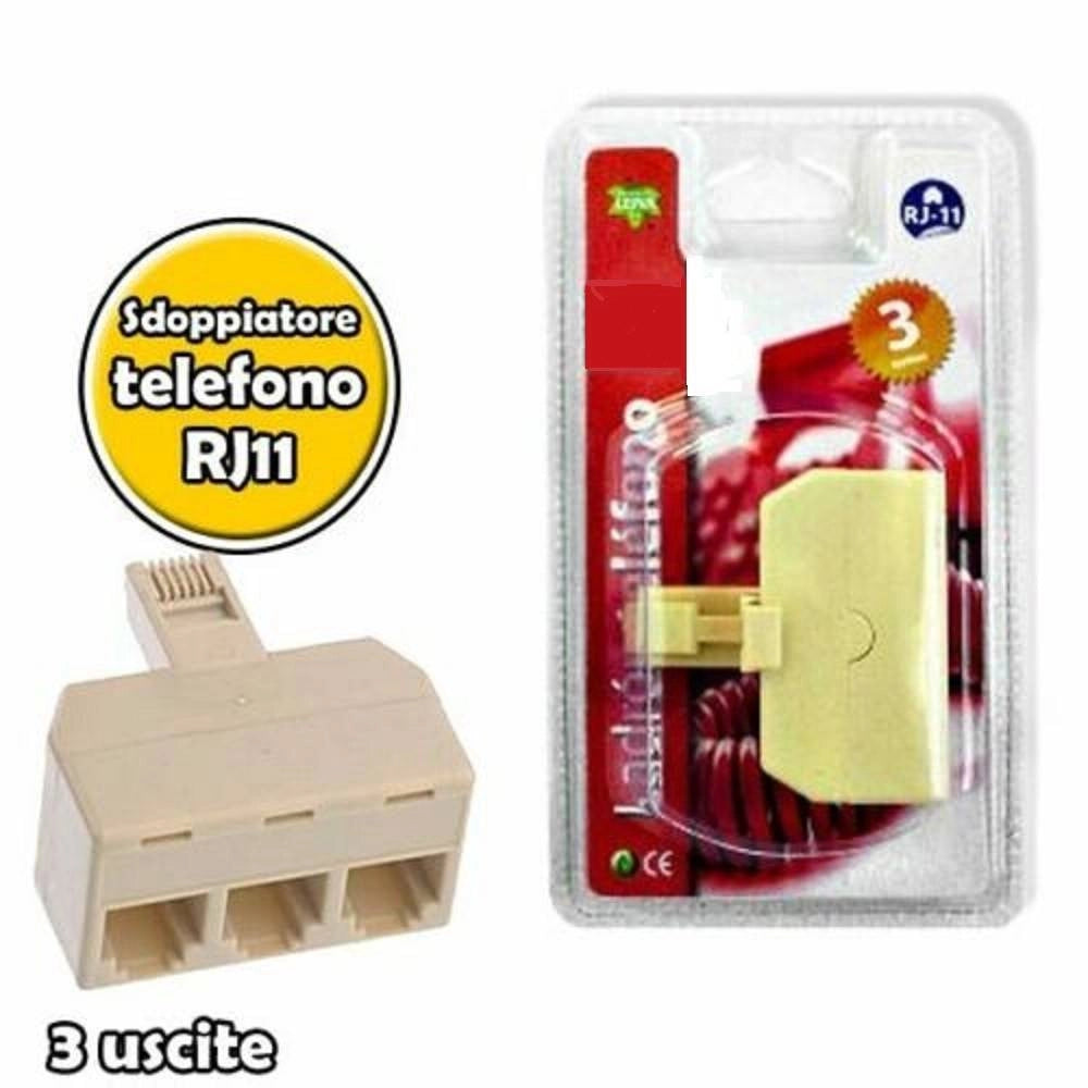 Trade Shop - Splitter Sdoppiatore Telefonico Adattatore 3 Uscite Femmina Plug Rj-11 -