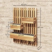 Fioriera Verticale a Doghe con 3 Vasi Rimovibili, in Legno di Abete, 60x16x80 cm, Marrone Bruciato