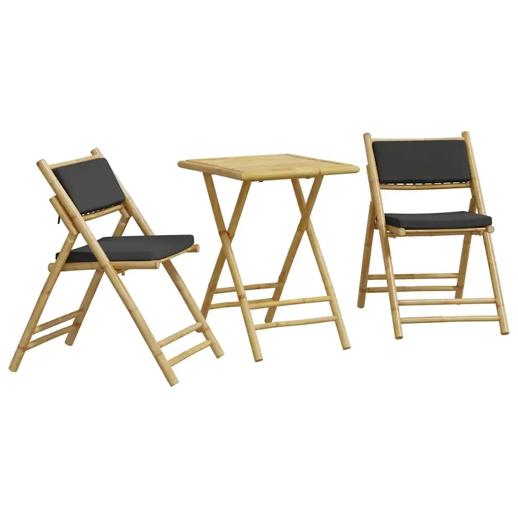 Set da Bistrot Pieghevole 3pz con Cuscini Grigio Scuro Bambù 3208934