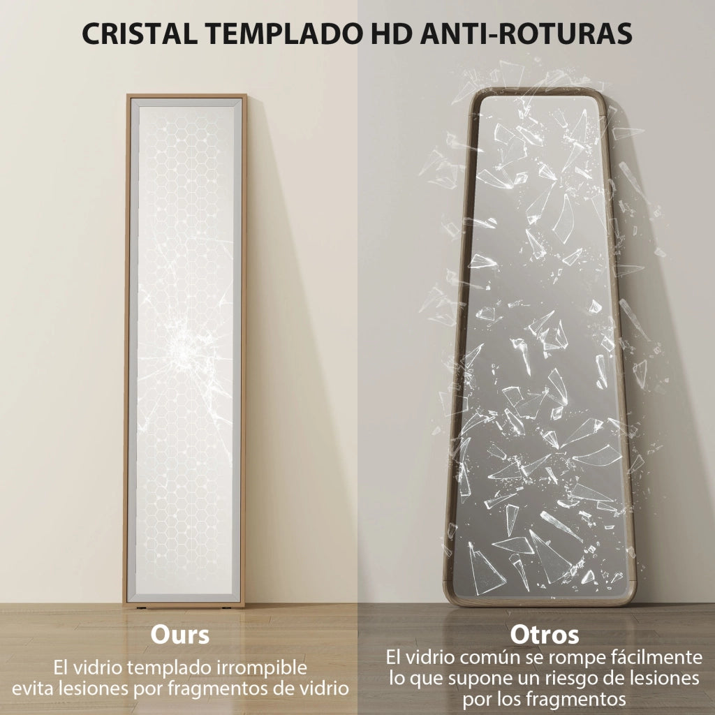 Specchio a Pieno Corpo con Cornice MDF ¨C Zephmum ¨C 37x4x157 cm Argento e Naturale