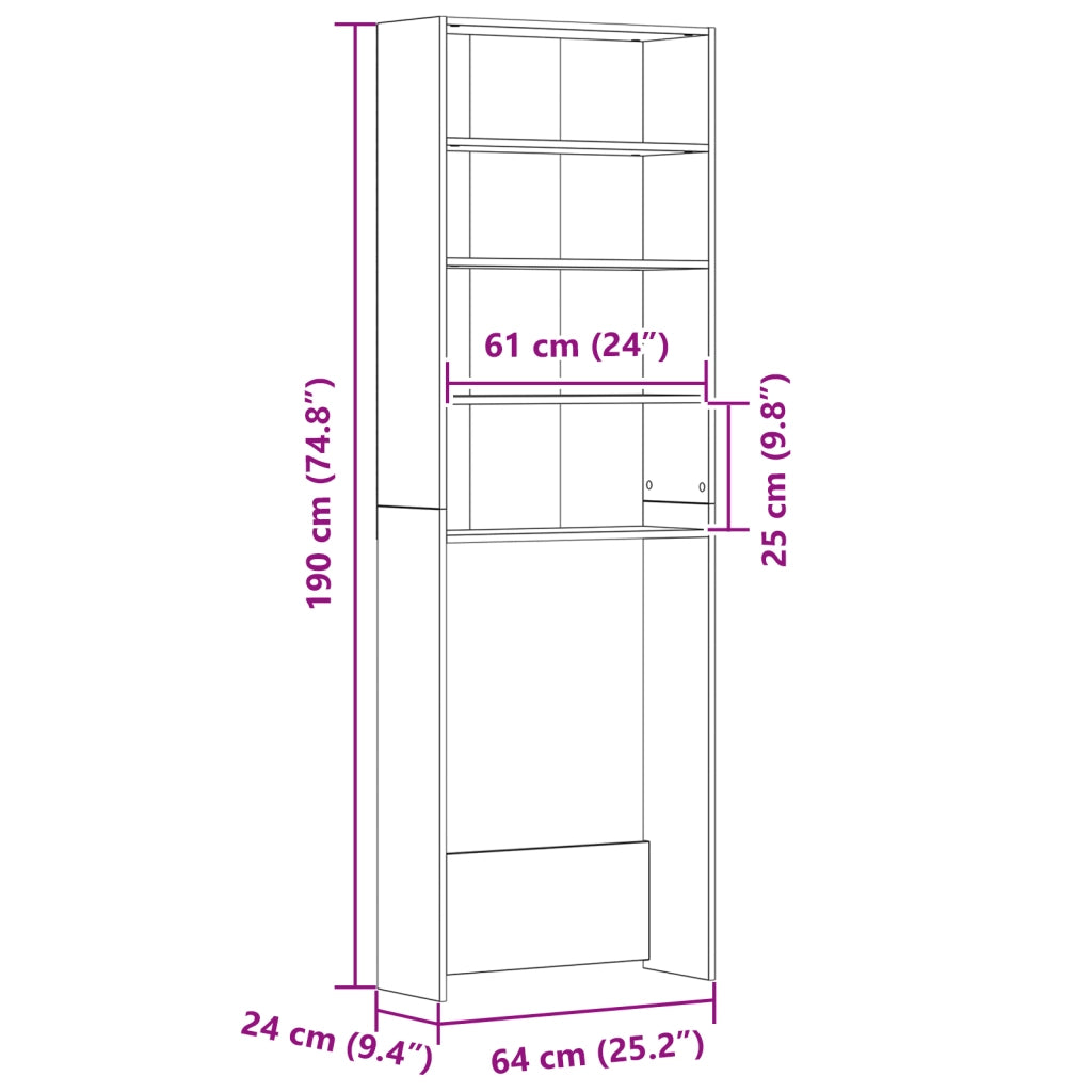 Armadio per Lavatrice Quercia Nera 64x24x190 cm Legno Ingegnerizzato