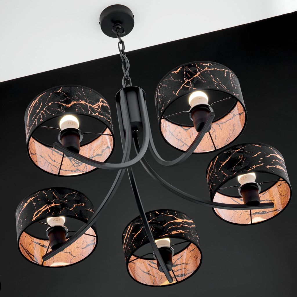 Lampadario ARTHUR Jupiter nero/rame 5xE27 catena paralumi decorativi
