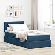 Letto con contenitore e materasso con testiera Blu 100 x 200 cm