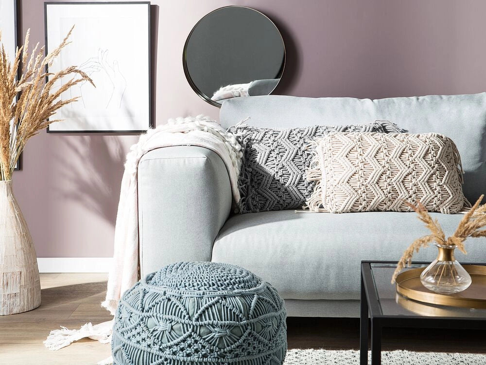 Set di 2 cuscini decorativi grigio cotone macramè 30 x 45 cm con nappe corda Boho Retro Decor accessori