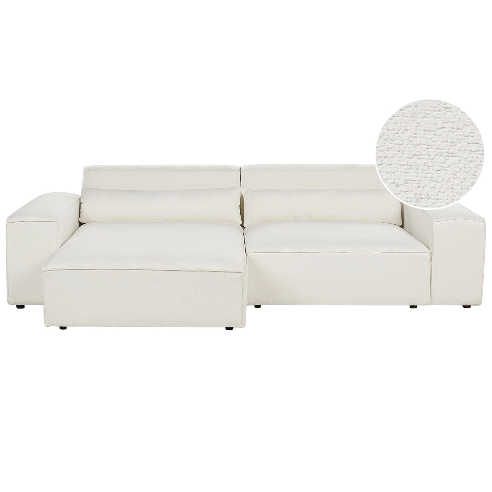Divano angolare modulare a 2 posti a destra Divano componibile in boucle bianco con gambe nere Soggiorno moderno