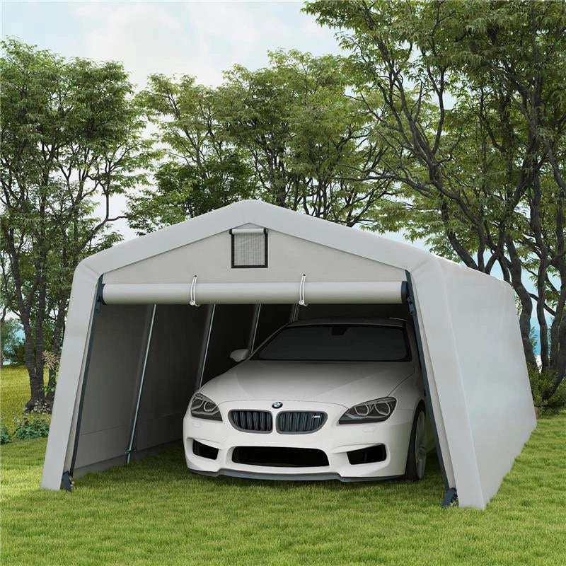 TENDONE PER AUTO E FESTE CON 2 FINESTRE LATERALI, IN ACCIAIO ZINCATO E PE, 618X265/330X240 CM, GRIGIO CHIARO