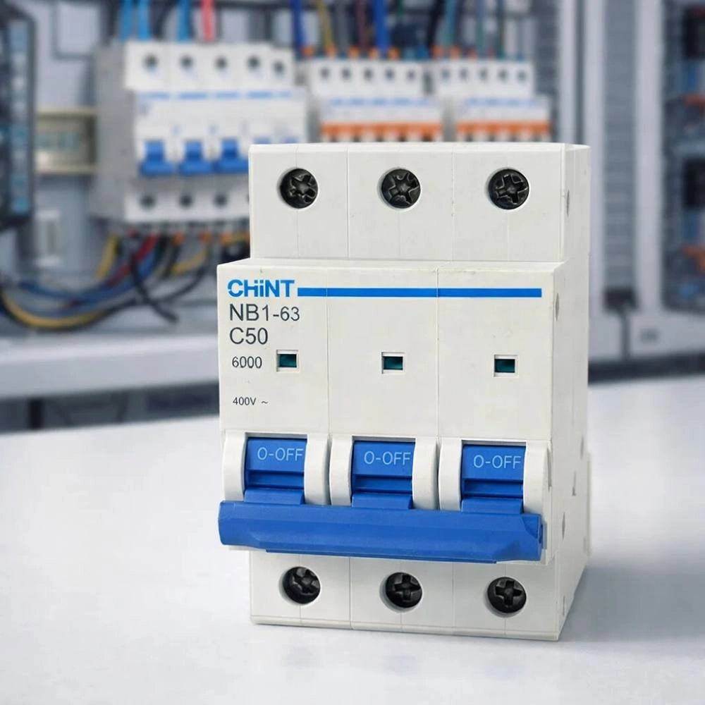 Chint nb1-63 interruttore magnetotermico 3p curva c 6ka guida din *** ampere 50 ampere, confezione 1