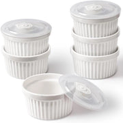 Set di ramekin in porcellana con coperchio per torte e dessert - set di 6 - 240 ml / 8 Fl Ounces - bianco