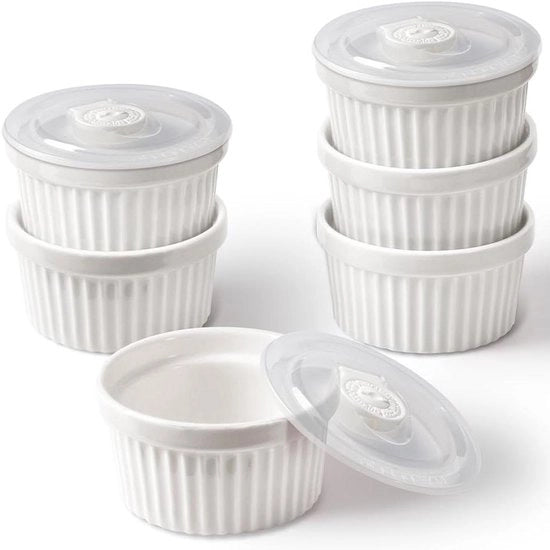 Set di ramekin in porcellana con coperchio per torte e dessert - set di 6 - 240 ml / 8 Fl Ounces - bianco