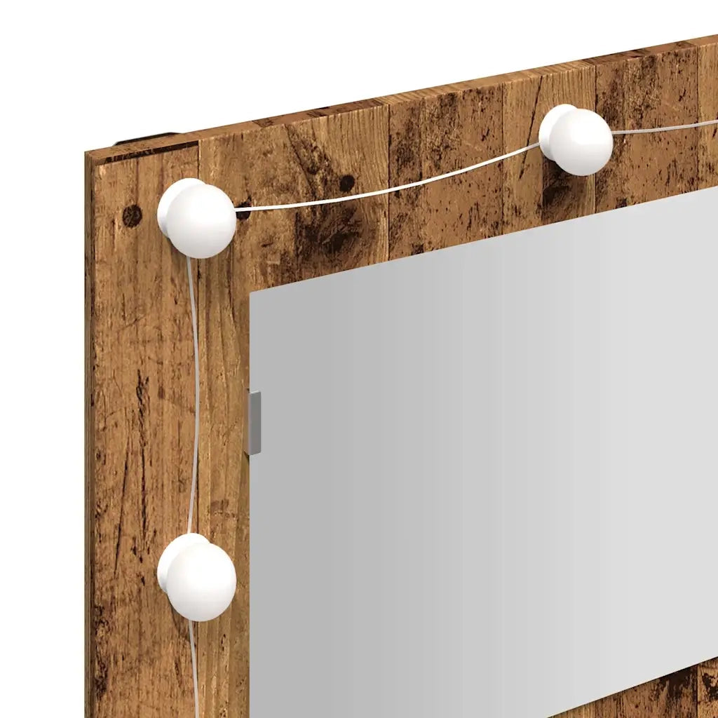 Mobile a Specchio con LED Legno Antico 90x31,5x62 cm 857005