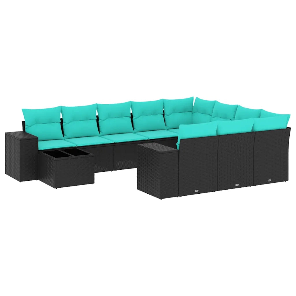 Set Divani da Giardino 11 pz con Cuscini Nero in Polyrattan 3223126
