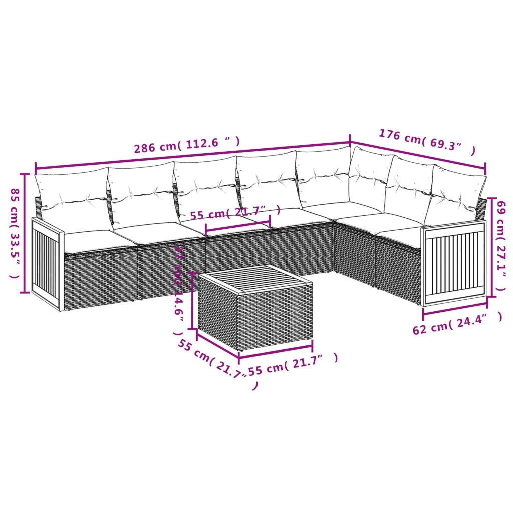Set Divani da Giardino con Cuscini 8 pz Nero in Polyrattan