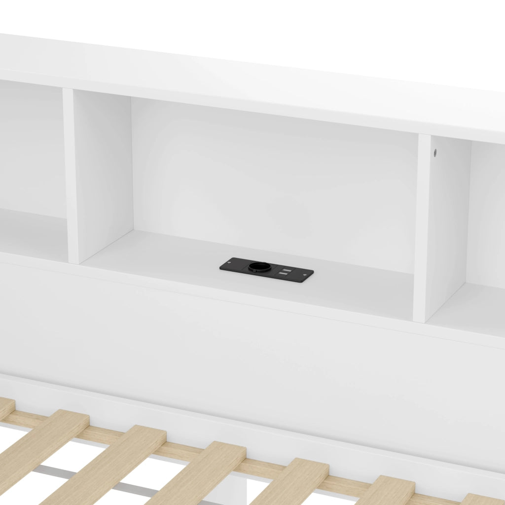 Letto a Divano 140×200 cm con letto estraibile; USB; LED e ripiani; senza materasso; legno massello e MDF; bianco