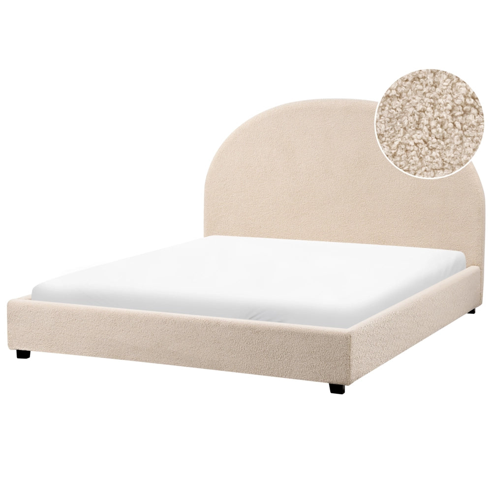 Letto matrimoniale ad acqua in tessuto bouclè beige 140 x 200 cm retrò minimalista