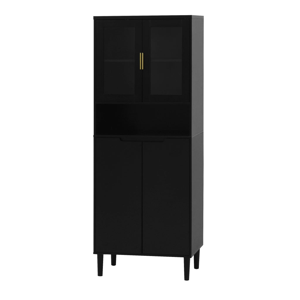 OKWISH Libreria Contenitore con Ante in Vetro Temperato e Ripiani, per Soggiorno Ufficio Bagno, MDF, Nero