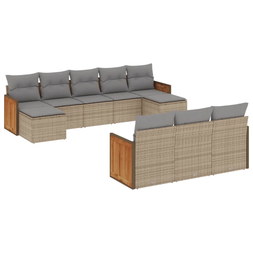 Set Divano da Giardino 10 pz con Cuscini Beige in Polyrattan 3260498