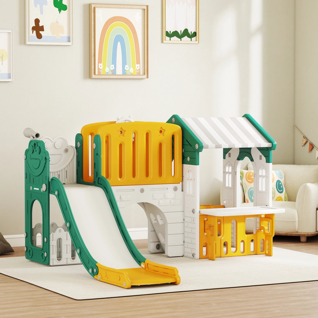 Parco giochi 7 in 1 con scivolo e lavagna ¨C Xylo ¨C Giallo e verde