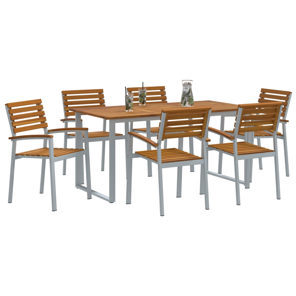Set da Pranzo da Giardino 7 Pezzi in Legno Massello di Acacia e Metallo