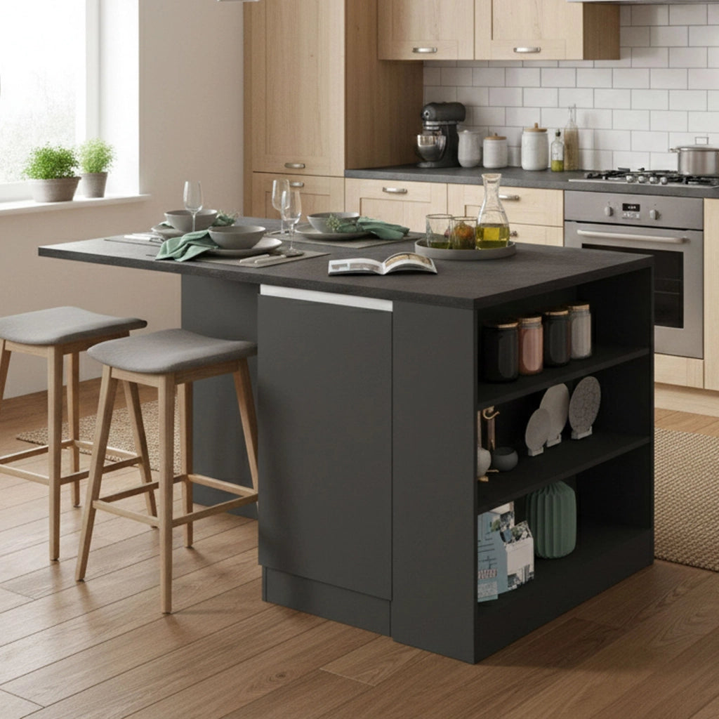 Isola da cucina Abern, Mobile da cucina a 2 ante, Tavolo ausiliario portaoggetti, 100% Made in Italy, 160x90h90 cm, Antracite e Ardesia