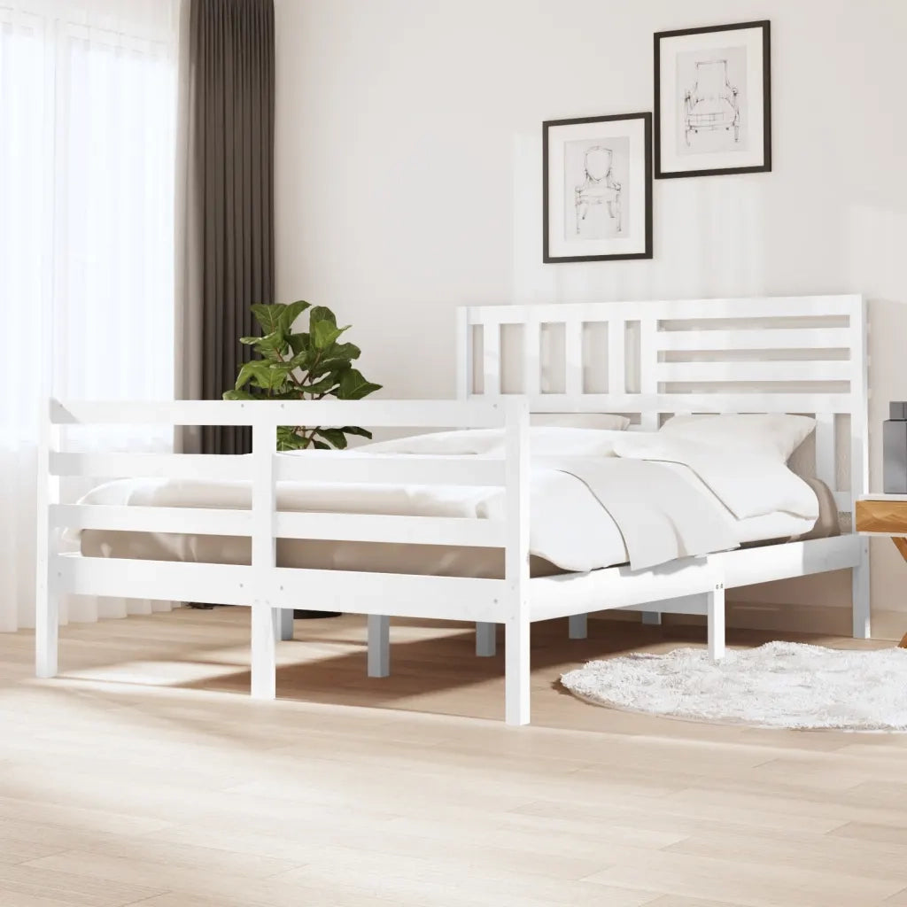 Giroletto-Struttura Letto Bianco in Legno Massello 140x190 cm 706920