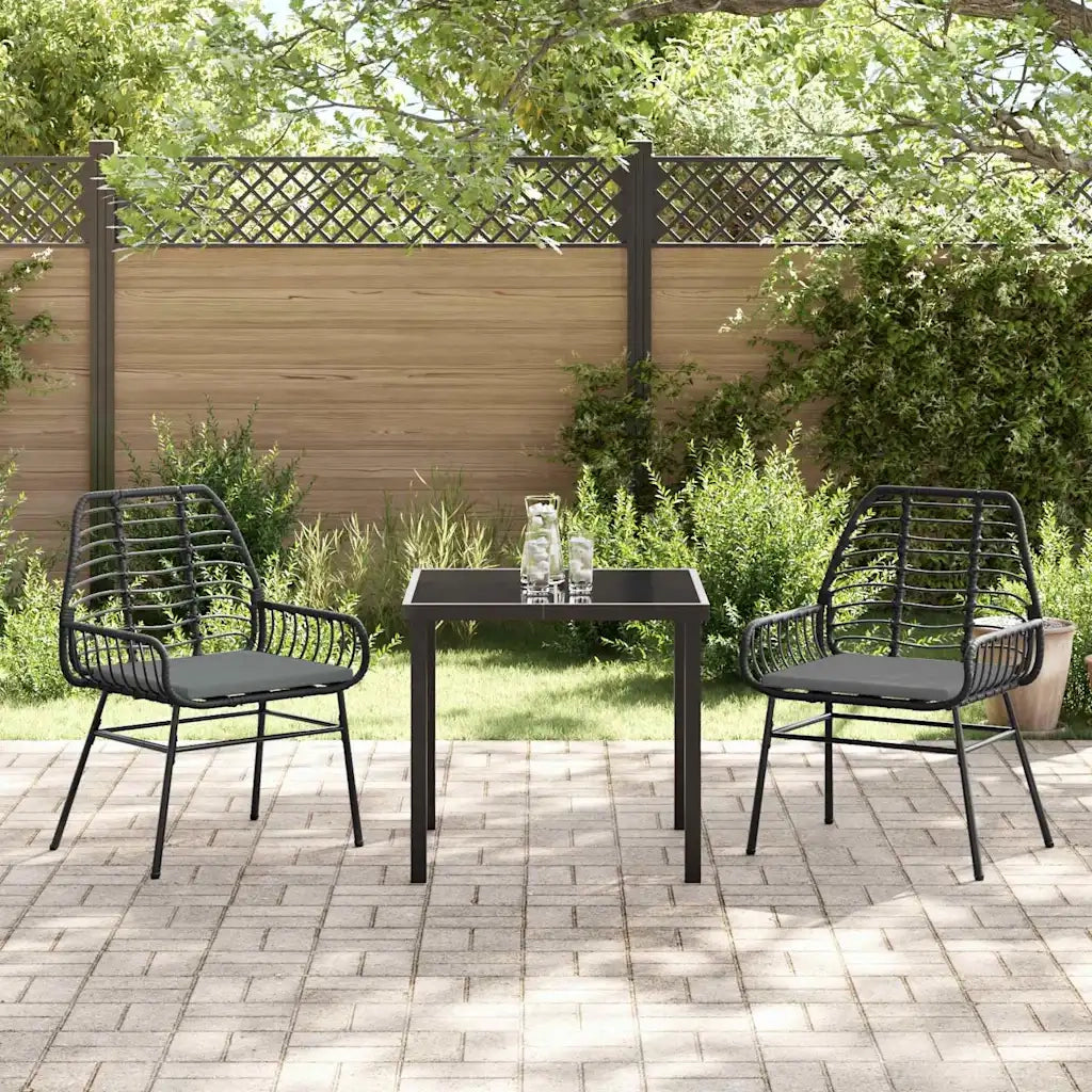 Set da Pranzo per Giardino 3 pcs Nero polyrattan 3380855