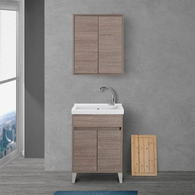 Mobile lavatoio 60x50 cm rovere scuro con vasca in ceramica Way