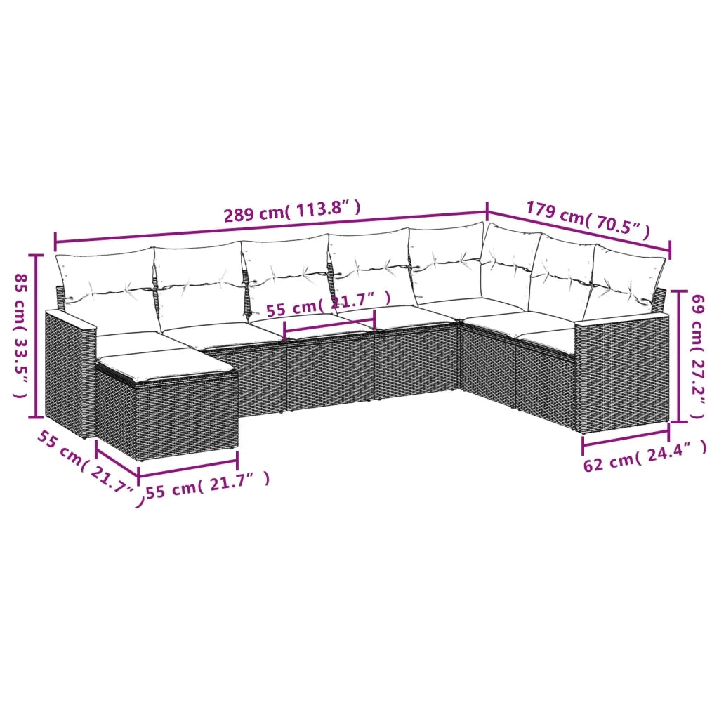 Set Divani da Giardino con Cuscini 8 pz Nero in Polyrattan
