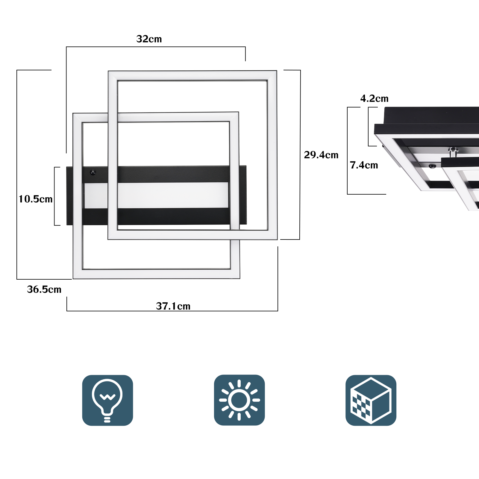 ZMH Lampada da soffitto LED 42W nera dimmerabile telecomando per cucina camera letto