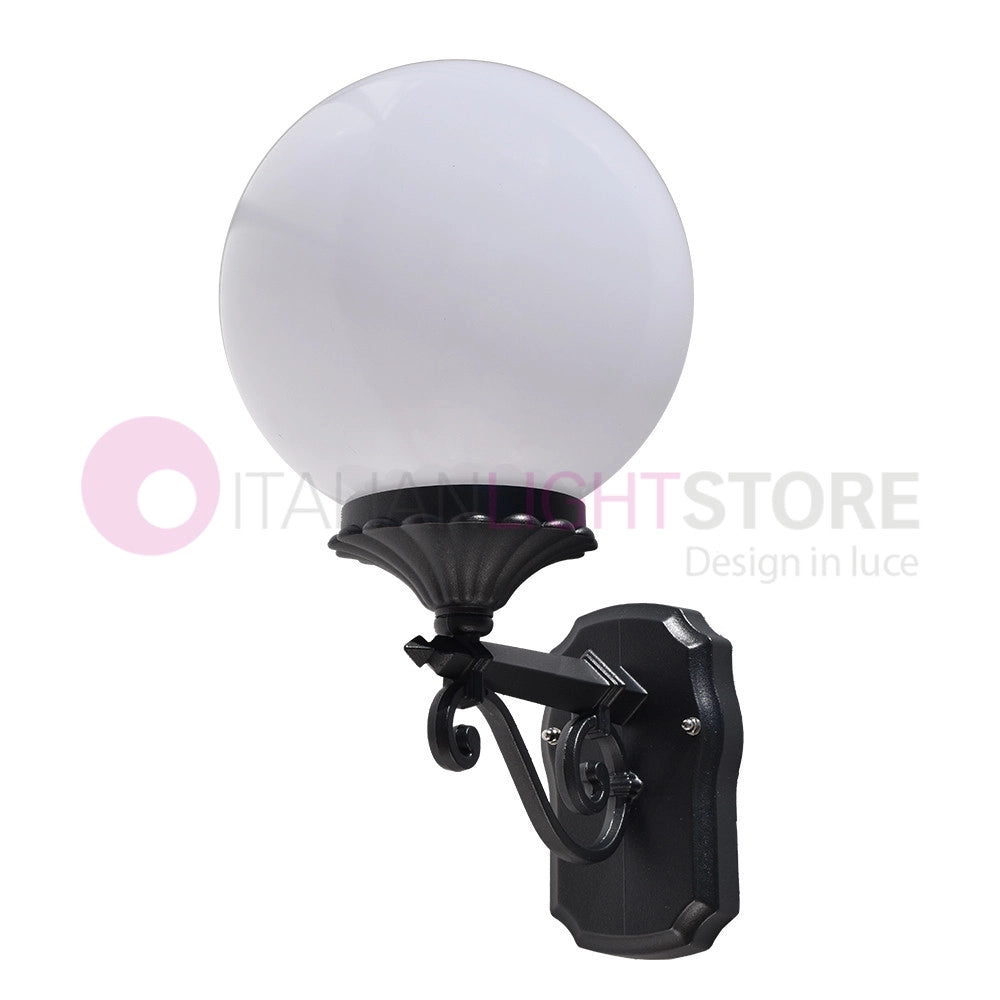 PANAMA Lampada a Parete Applique da Esterno ANTRACITE con sfera globo policarbonato d.25 OPALE