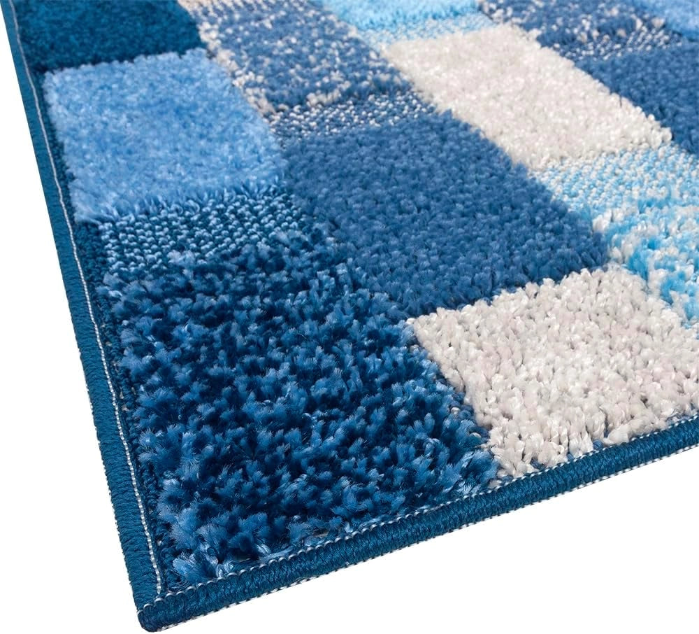 Tappeto Bagno Set 3 Pezzi Moderno Soffice Antiscivolo Assorbente Doccia Blu