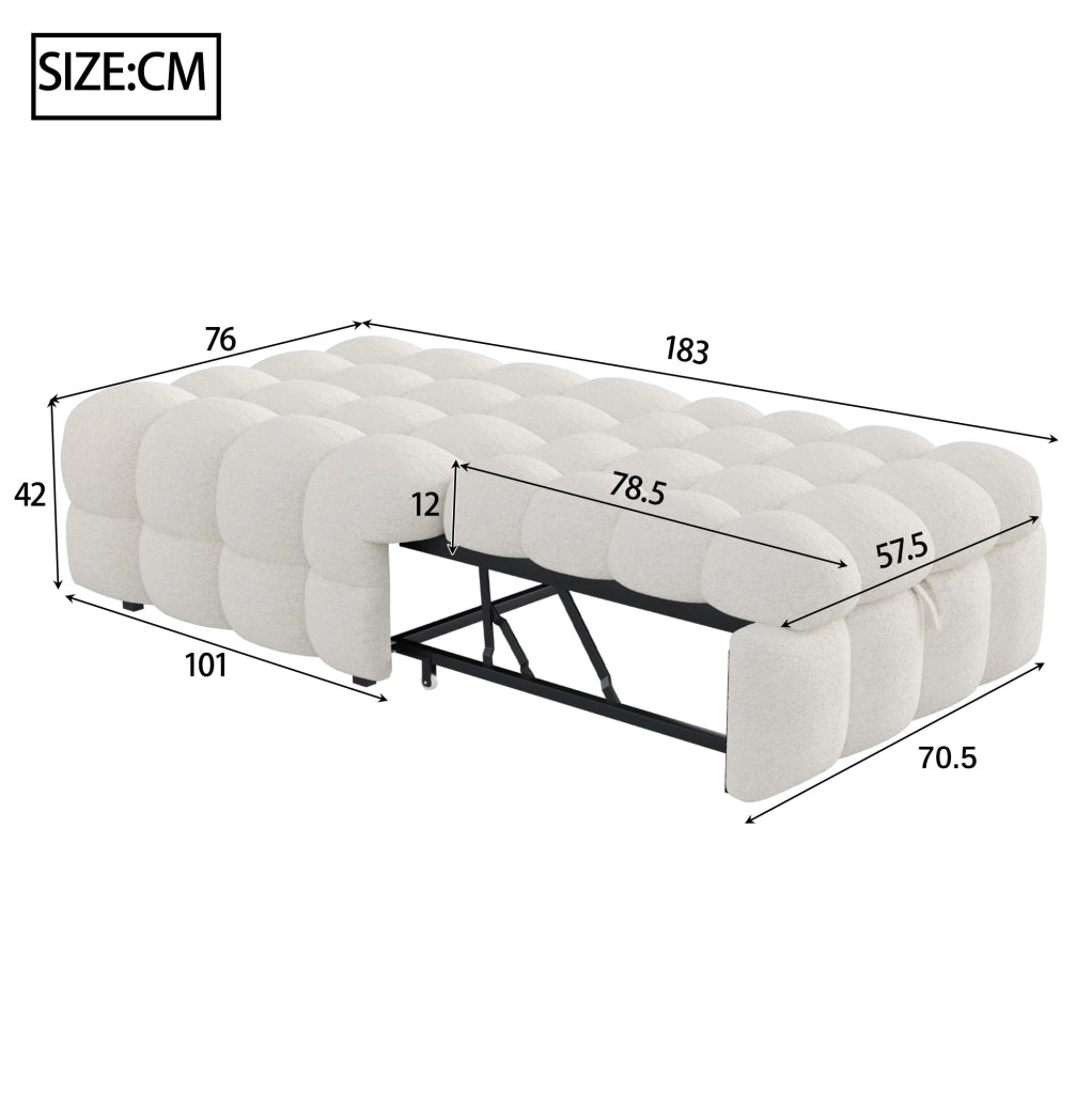 Puff letto 2 in 1 trasformabile in divanetto; 183 x 76 x 72 cm; in teddy beige