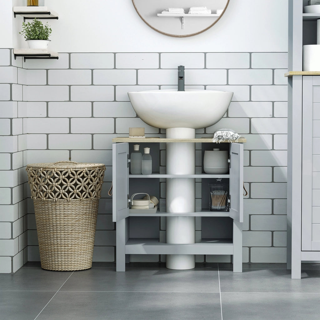 Mobile Bagno Sottolavabo con 2 Ante e Ripiano Regolabile ¨C Zephmum ¨C 60x30x60 cm Grigio