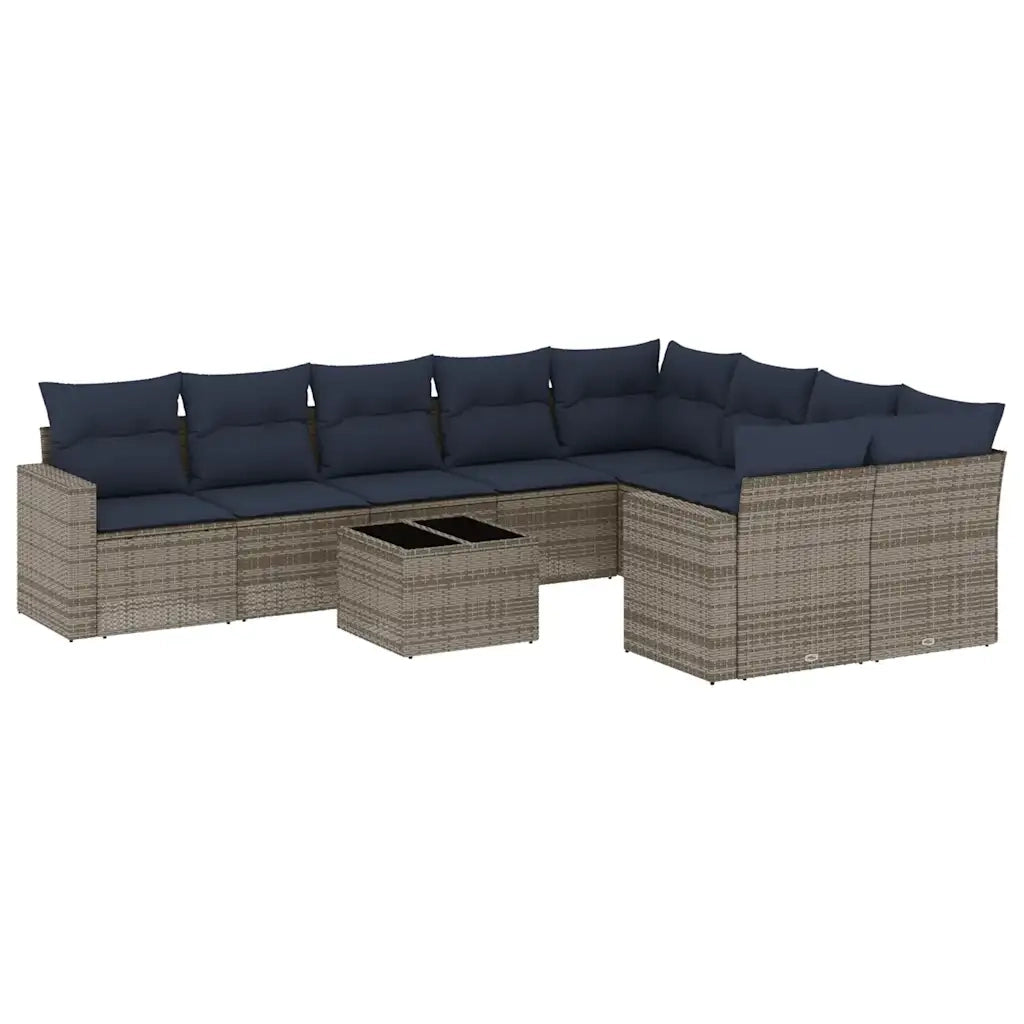 Set Divani da Giardino 10 pz con Cuscini Grigio in Polyrattan 3219441