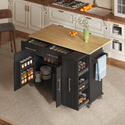 Isola da cucina mobile con piano pieghevole, organizer estraibile a 3 livelli, 2 cassetti e ruote
