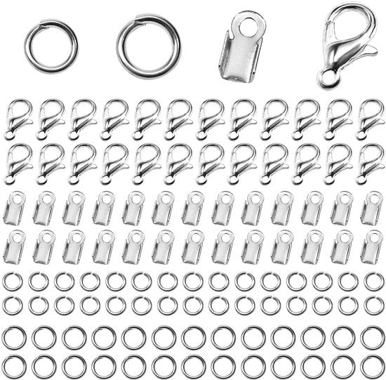 Accessori per gioielli 550 pezzi - Chiavi a molla 12x5mm - Capocorda 9x4mm - Chiavi a boccola 4mm/5mm - Materiale metallico di alta qualità - Duraturo e resistente - Gioielli