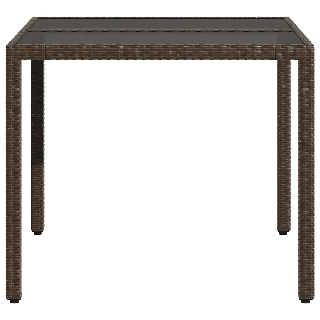 Tavolo da Giardino Piano in Vetro Marrone 90x90x75cm Polyrattan 365528