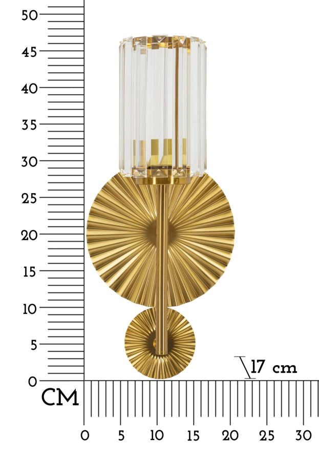 Lampada da Muro Tirana 20x17x47 cm in Ferro e Vetro Oro e Trasparente