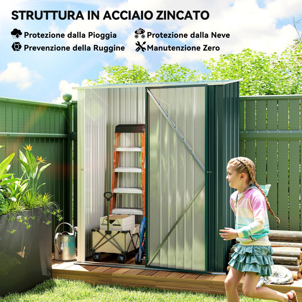 Casetta da Giardino 161,5x94,5x196 cm Porta Attrezzi con Catenaccio in Acciaio Verde